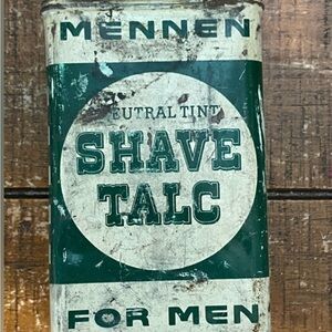 Vintage container of empty Shave Talc for Men - Green and White